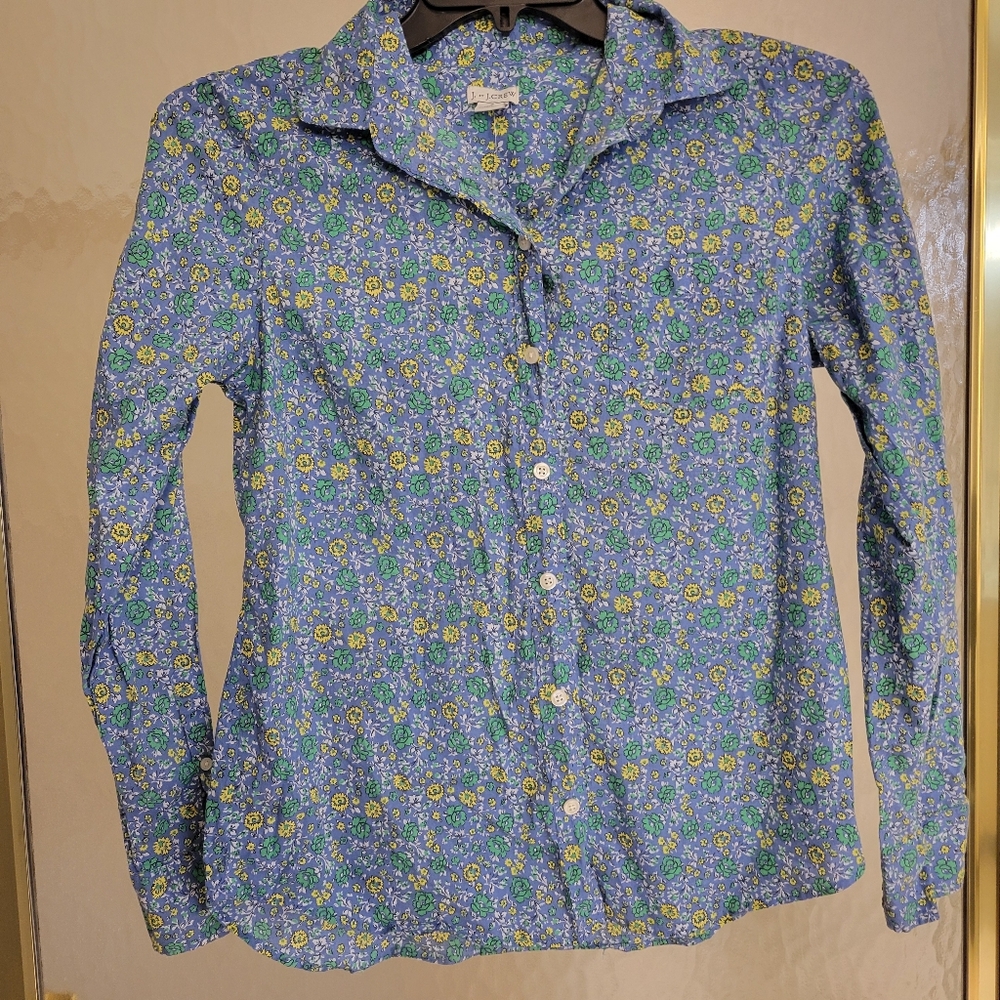 J. Crew Blue Floral Button-Down Shirt